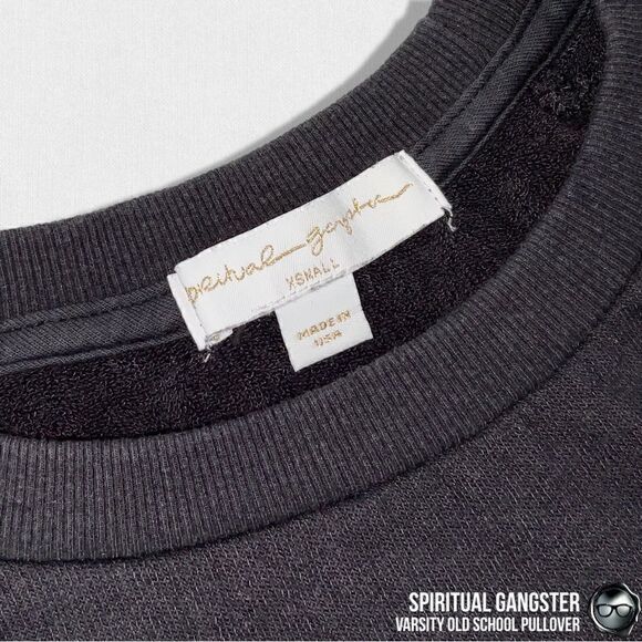 SPIRITUAL GANGSTER VARSITY OLD SCHOOL PULLOVER SWEATSHIRT IN VINTAGE BLACK XS - Picture 10 of 15